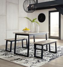 Waylowe Dining Room Table and Benches (Set of 3)