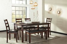 Coviar Dining Room Table and Chairs with Bench (Set of 6)