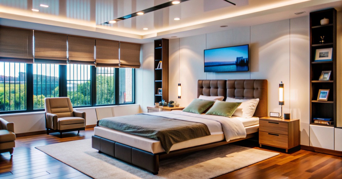 A beautifully styled bedroom with a cozy bed, smart storage, and elegant furniture, creating a perfect retreat for relaxation and comfort.