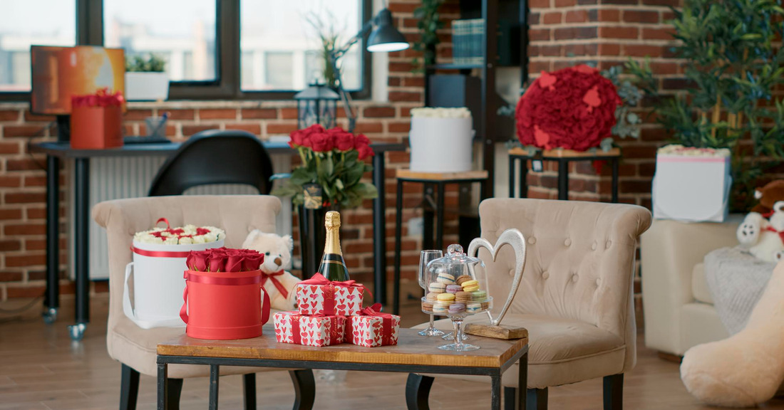 Cozy living room furniture setup for a relaxed Valentine’s Day at home