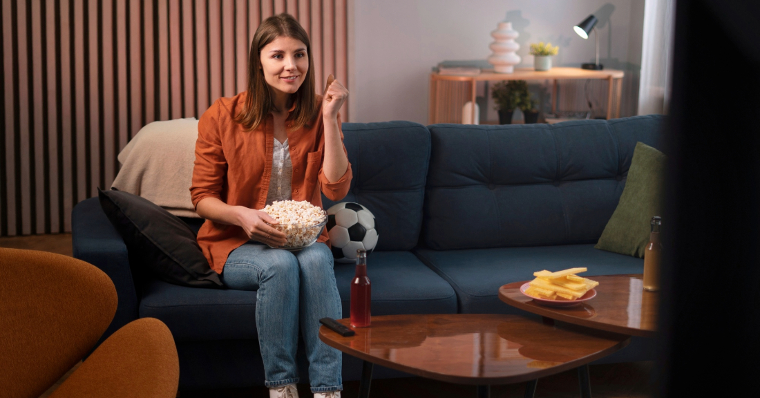 A cozy living room setup with a comfortable sofa designed for relaxing, movie nights, and everyday lounging.